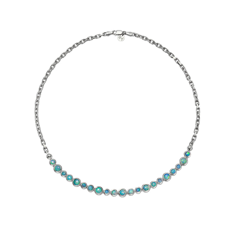 Australian Blue Opal Bubble Link Necklace White Gold by Logan Hollowell Jewelry