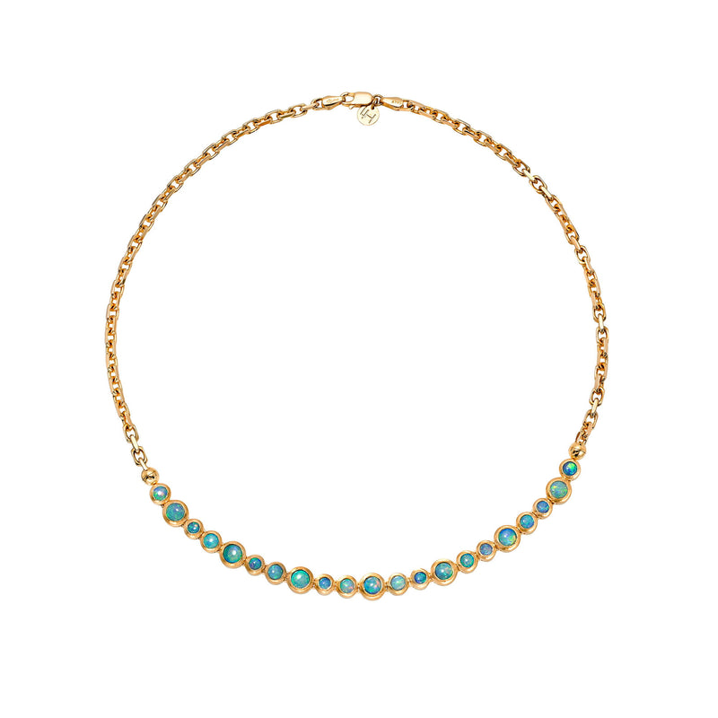 Australian Blue Opal Bubble Link Necklace Rose Gold by Logan Hollowell Jewelry