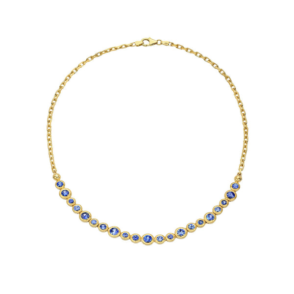 Blue Sapphire Bubble Link Necklace Yellow Gold by Logan Hollowell Jewelry