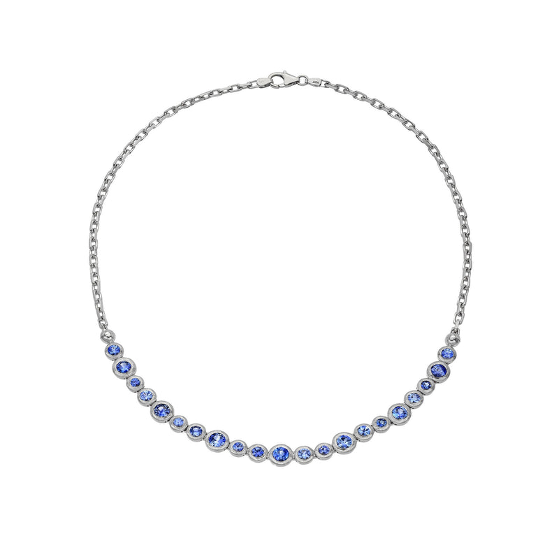 Blue Sapphire Bubble Link Necklace White Gold by Logan Hollowell Jewelry
