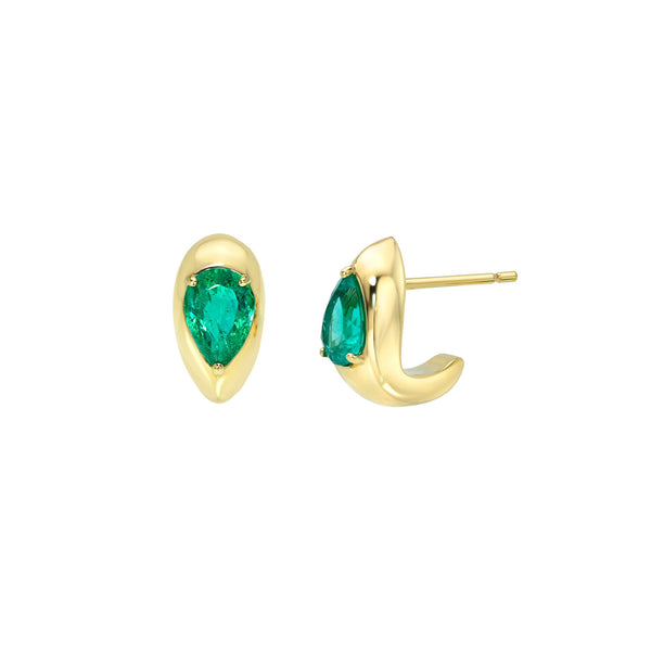 Colombian Emerald Petite Reverse Water Drop Stuggies Yellow Gold by Logan Hollowell Jewelry