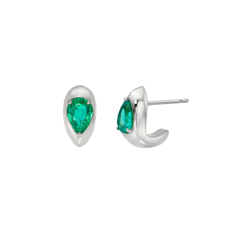 Colombian Emerald Petite Reverse Water Drop Stuggies White Gold by Logan Hollowell Jewelry