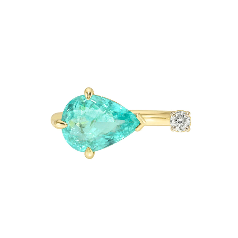 Lagoon Paraiba and Diamond Nexus Ring Yellow Gold 3 by Logan Hollowell Jewelry