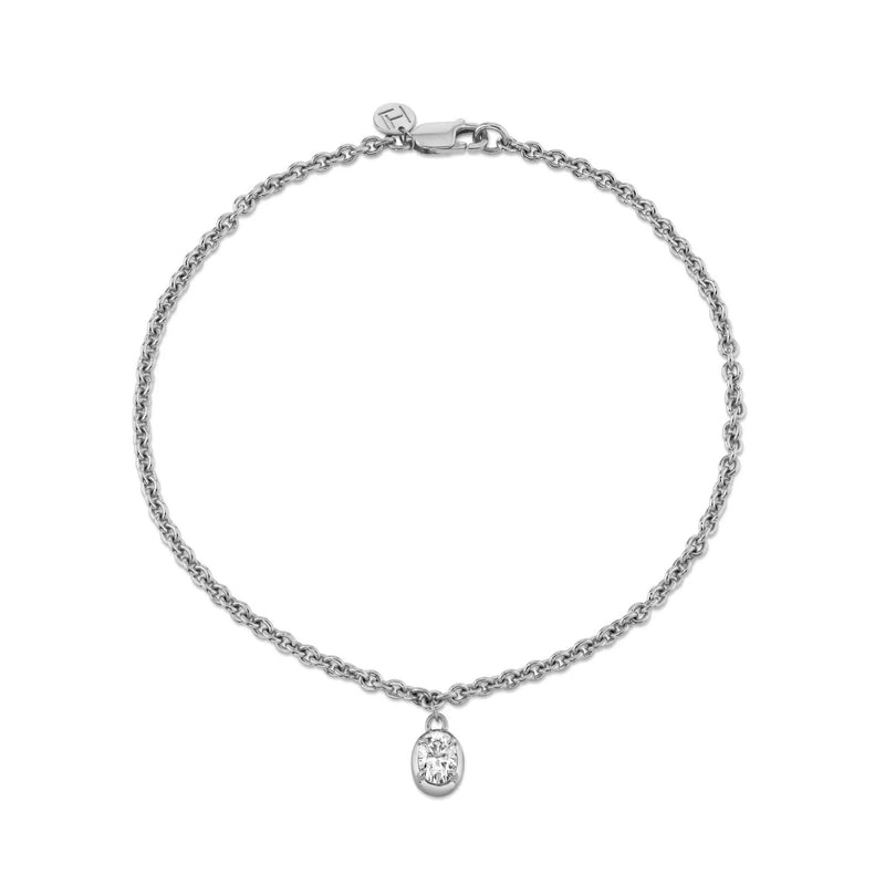 Oval Diamond Chain Anklet White Gold by Logan Hollowell Jewelry