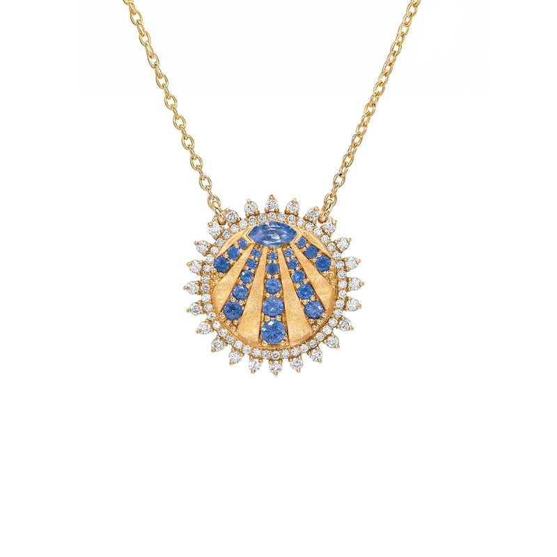 Petite "You Are My Sunshine" Diamond and Sapphire Necklace Rose Gold by Logan Hollowell Jewelry
