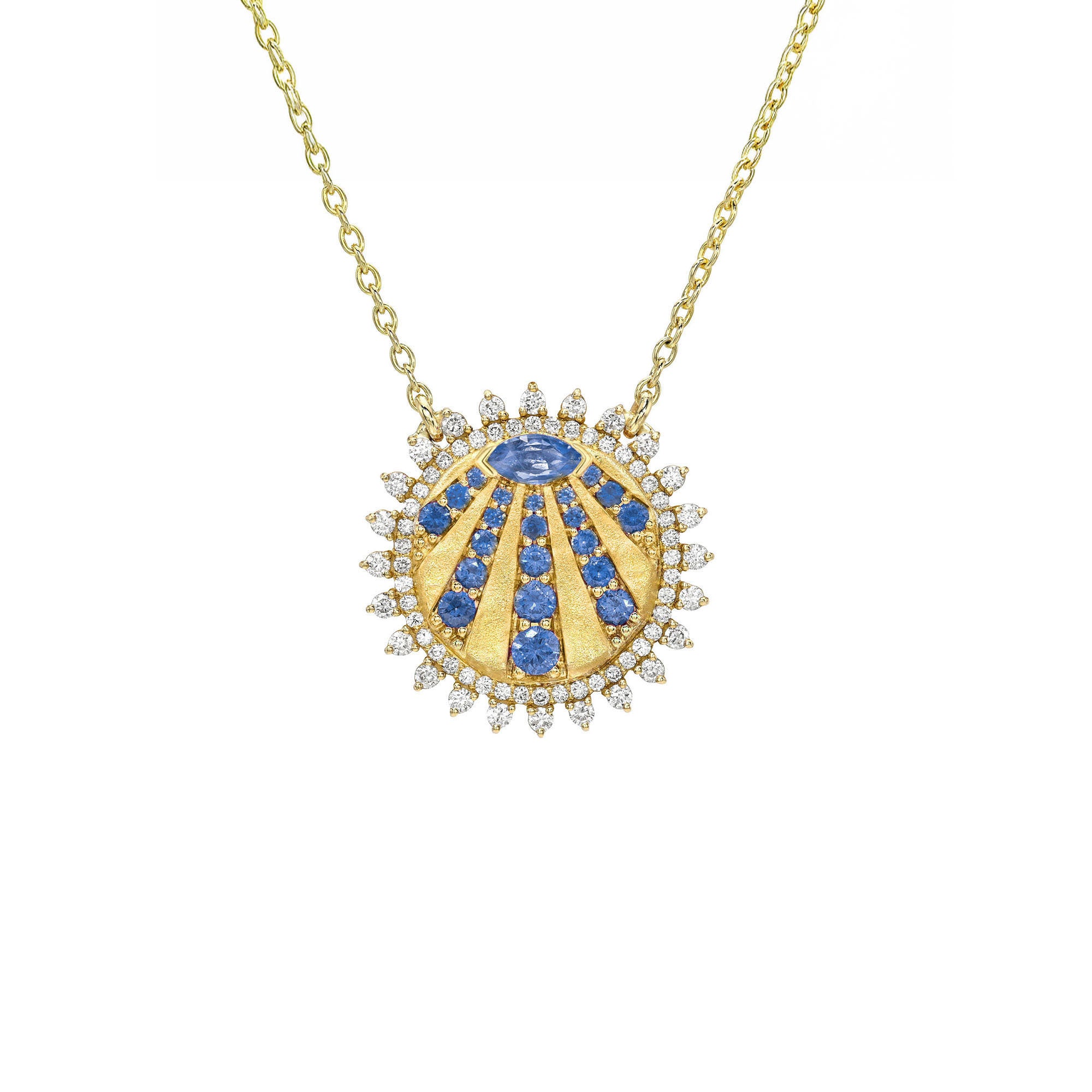 Petite "You Are My Sunshine" Diamond and Sapphire Necklace Yellow Gold by Logan Hollowell Jewelry