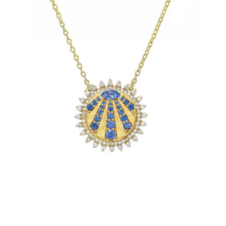 Petite "You Are My Sunshine" Diamond and Sapphire Necklace Yellow Gold by Logan Hollowell Jewelry