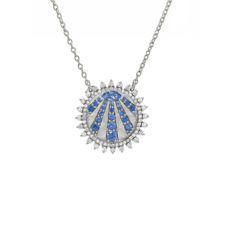 Petite "You Are My Sunshine" Diamond and Sapphire Necklace White Gold by Logan Hollowell Jewelry