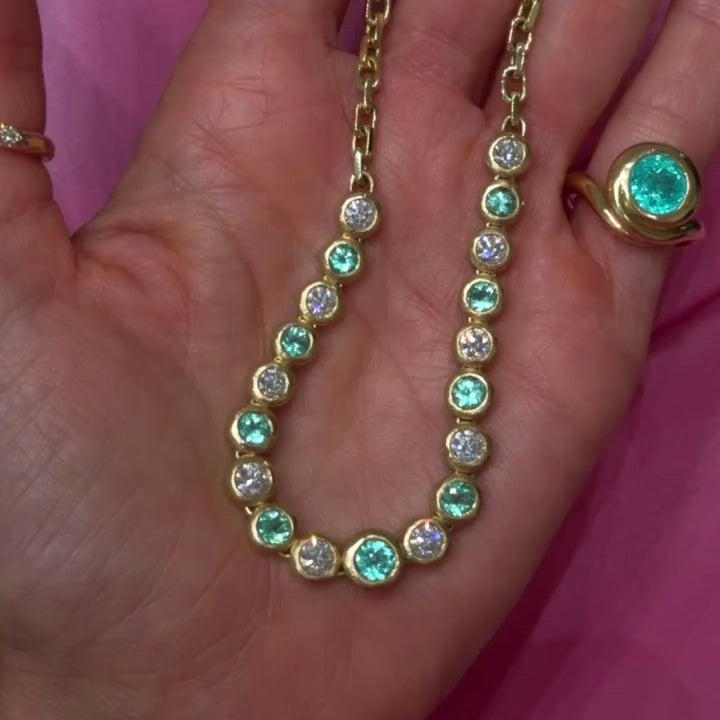 Paraiba and Diamond Bubble Link Necklace by Logan Hollowell Jewelry