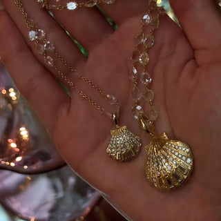 Baby Diamond & Pearl Shell Pendant by Logan Hollowell Jewelry