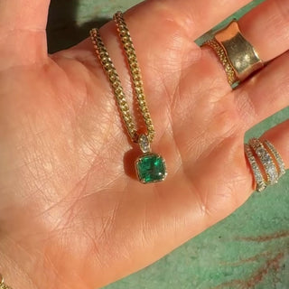 18K Queen Emerald Cuban Necklace by Logan Hollowell Jewelry