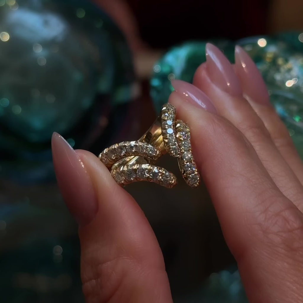 Large French Pavé Diamond Tusk Ring by Logan Hollowell Jewelry