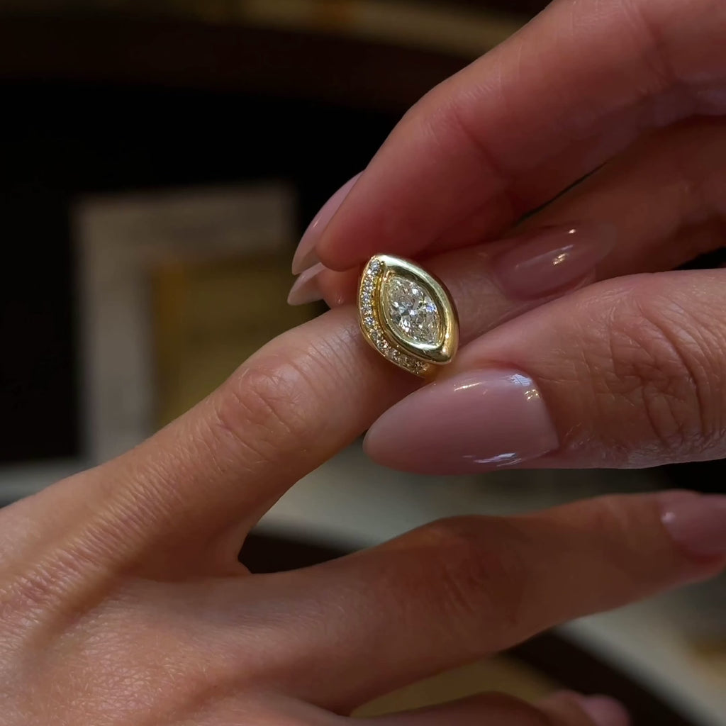 Enigma Angel Eye Marquise Diamond Ring with Pavé Diamonds by Logan Hollowell Jewelry