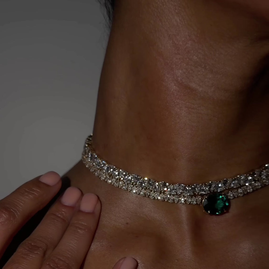 Lagoon Tourmaline Reverse Water Drop Tennis Necklace by Logan Hollowell Jewelry