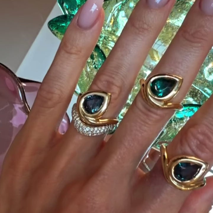 Enigma Water Drop Teal Tourmaline Ring by Logan Hollowell Jewelry