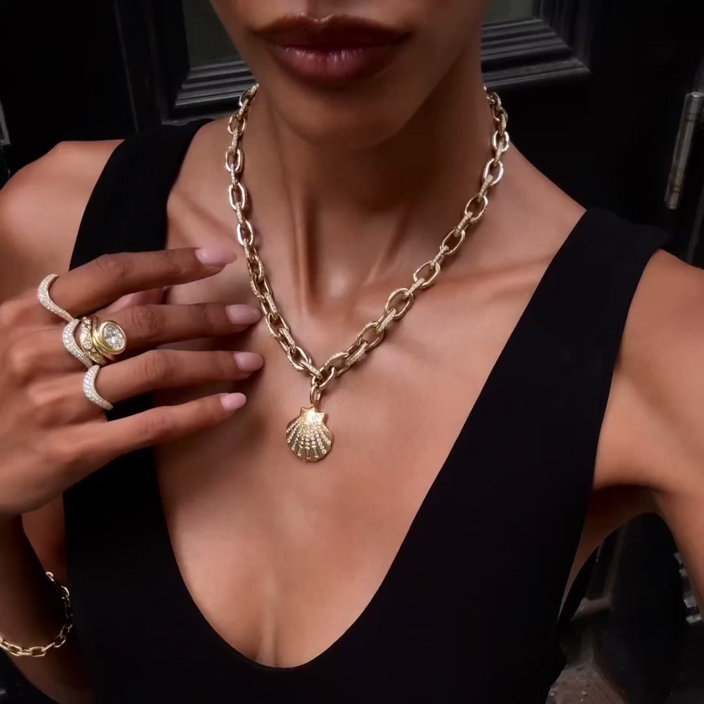 Diamond & Pearl Shell Pendant by Logan Hollowell Jewelry