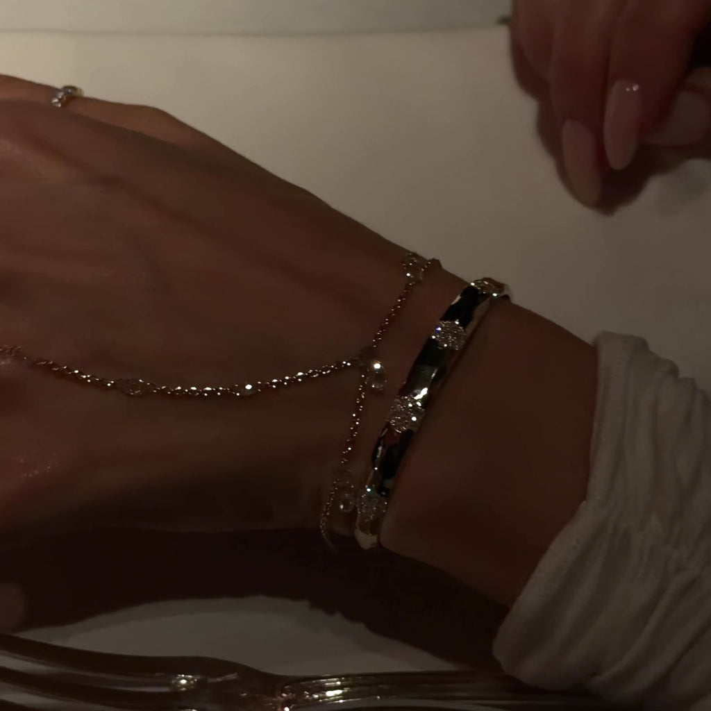 Eau de Rose Cut Briolette Gaia Hand Chain by Logan Hollowell Jewelry