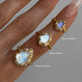 Queen Water Drop Moonstone Ring with Sprinkled Diamonds | Borrow by Logan Hollowell Jewelry