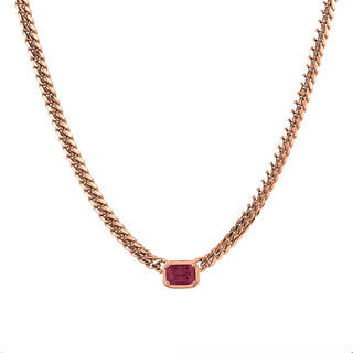 Queen Emerald Cut Ruby Cuban Choker Rose Gold 14"  by Logan Hollowell Jewelry