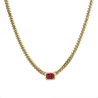 Queen Emerald Cut Ruby Cuban Choker Yellow Gold 14"  by Logan Hollowell Jewelry