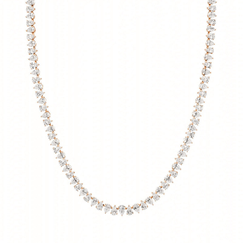 18K Reverse Water Drop Lab Created Diamond Tennis Necklace by Logan Hollowell Jewelry
