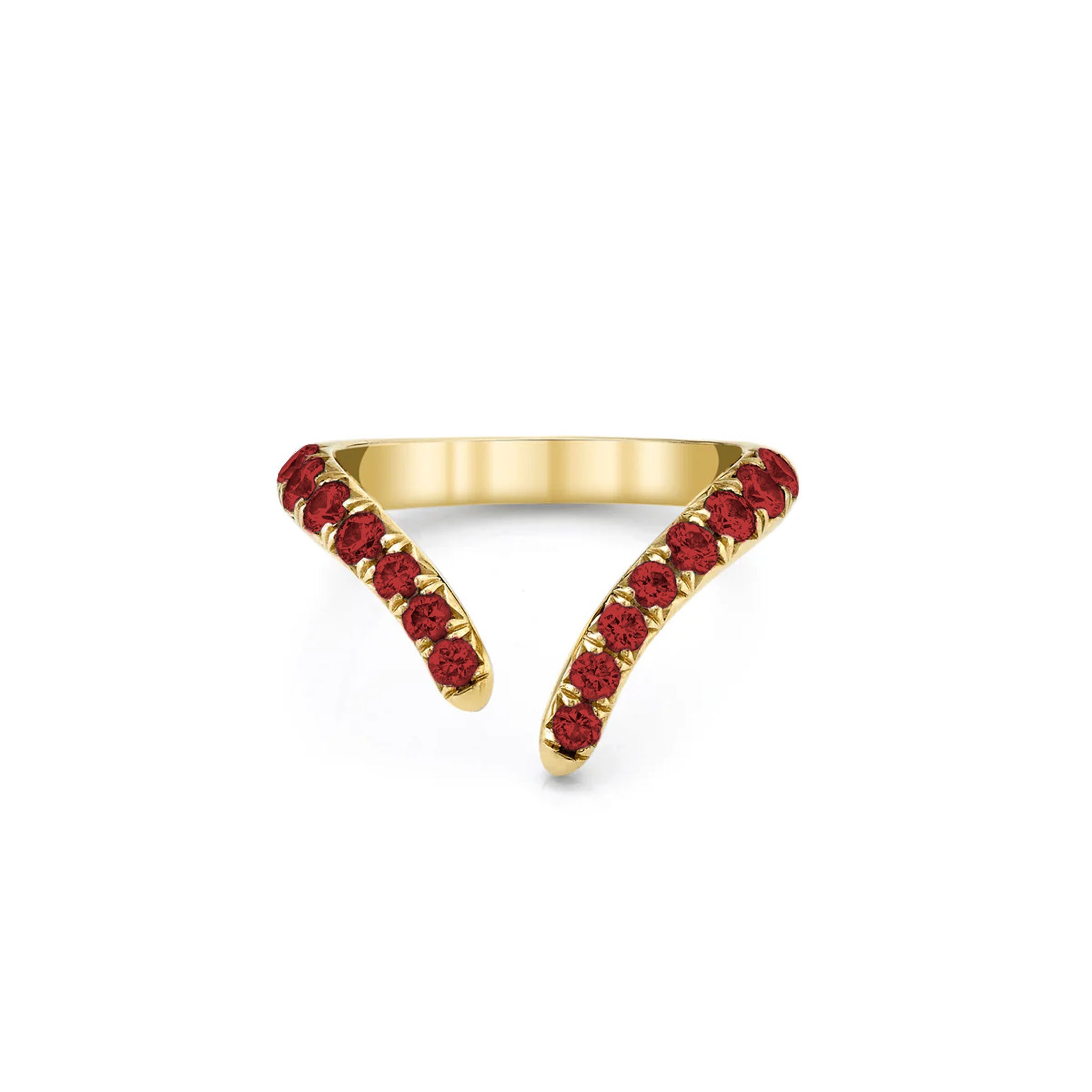 14K French Pavé Ruby Tusk Ring Yellow Gold 5.5 by Logan Hollowell Jewelry