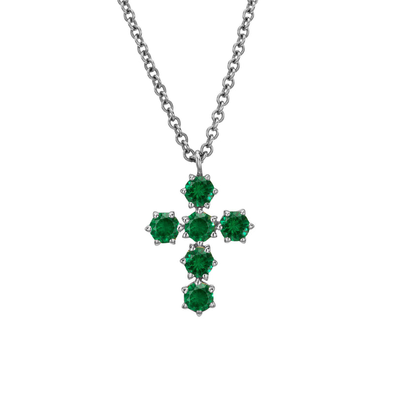 Emerald Solar Flare Cross White Gold by Logan Hollowell Jewelry
