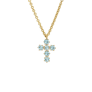 Petite Aquamarine Solar Flare Cross