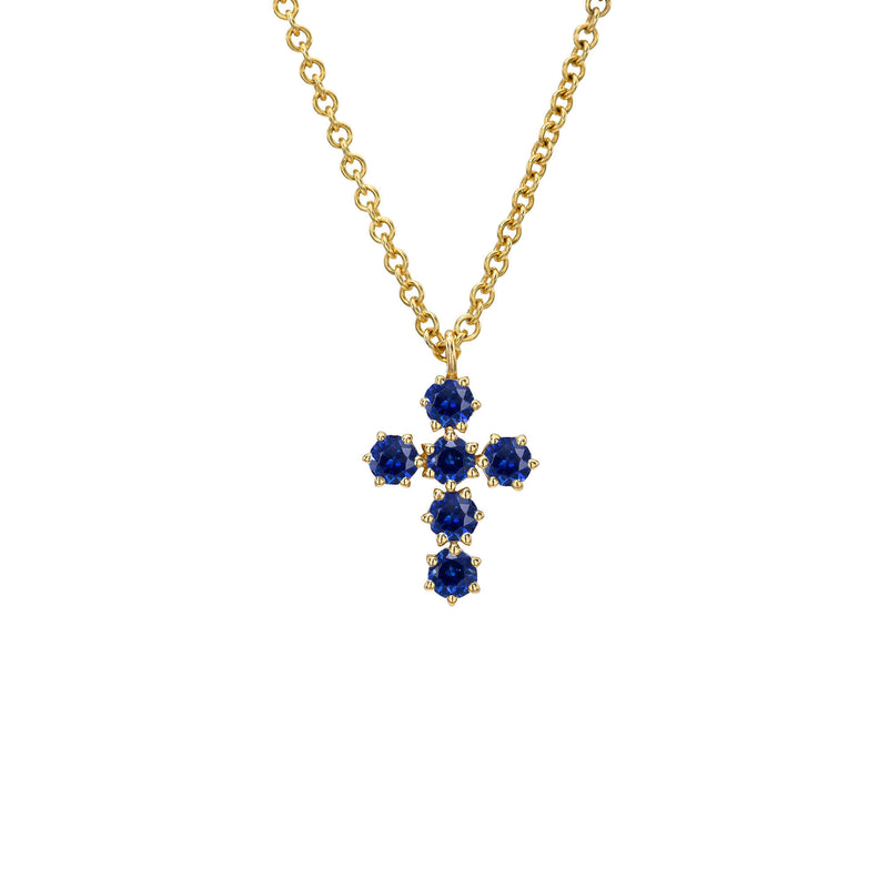 Petite Blue Sapphire Solar Flare Cross
