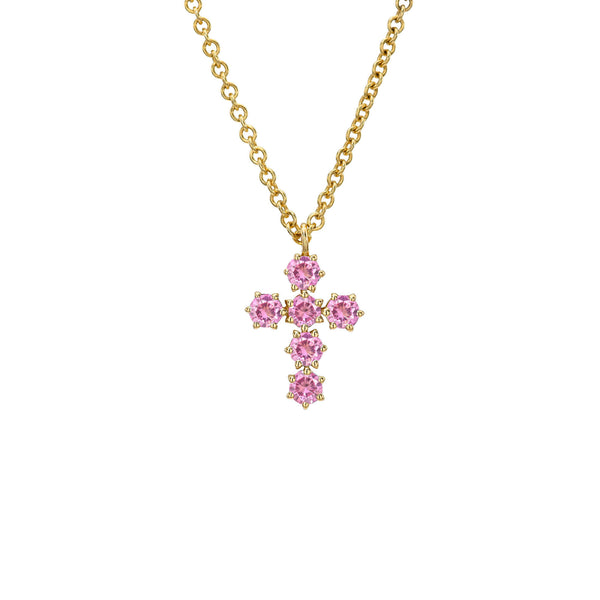 Petite Pink Sapphire Solar Flare Cross Necklace – Logan Hollowell