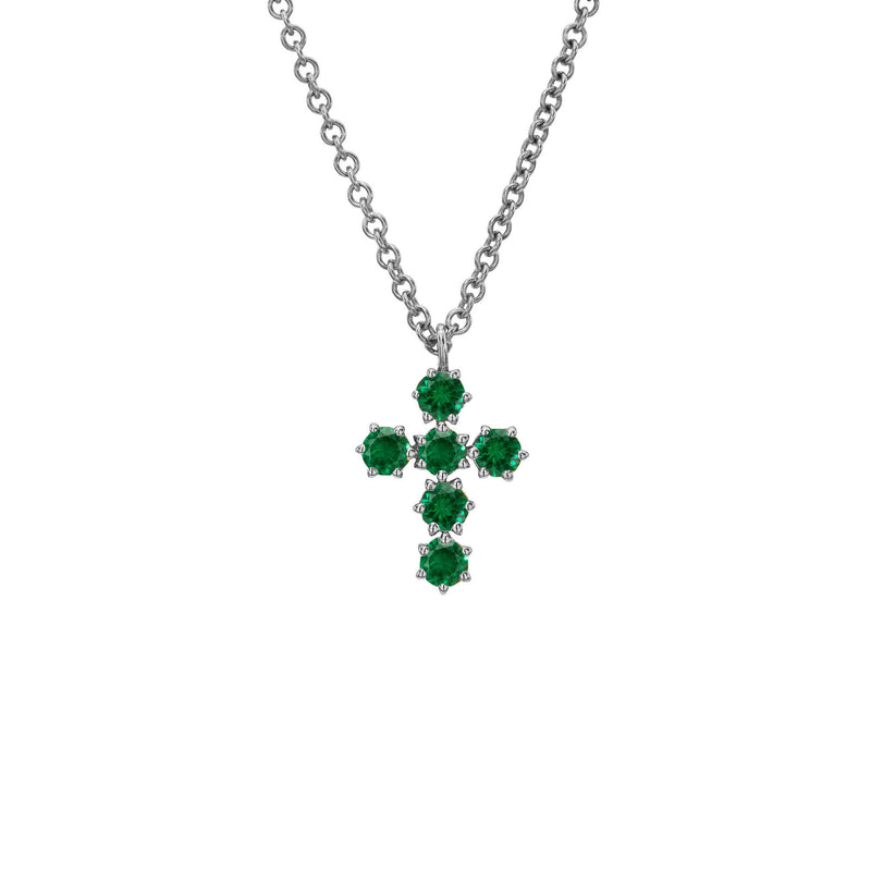 Petite Emerald Solar Flare Cross White Gold by Logan Hollowell Jewelry