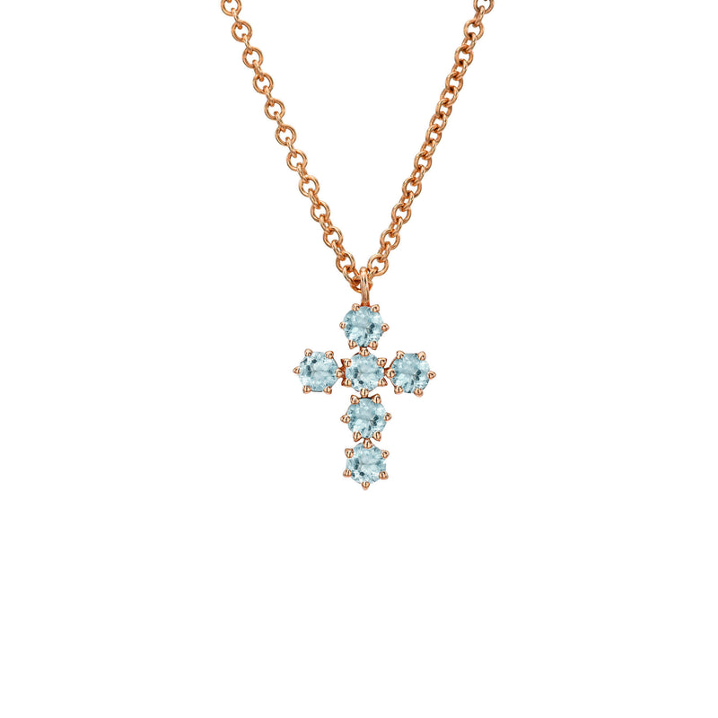 Petite Aquamarine Solar Flare Cross
