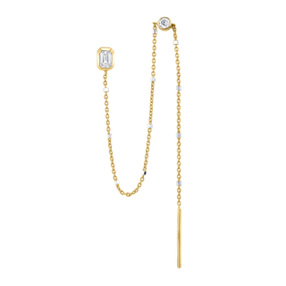 Baby Emerald Cut Diamond Thread Through Twinkle Earring | Ready to Ship Yellow Gold   by Logan Hollowell Jewelry