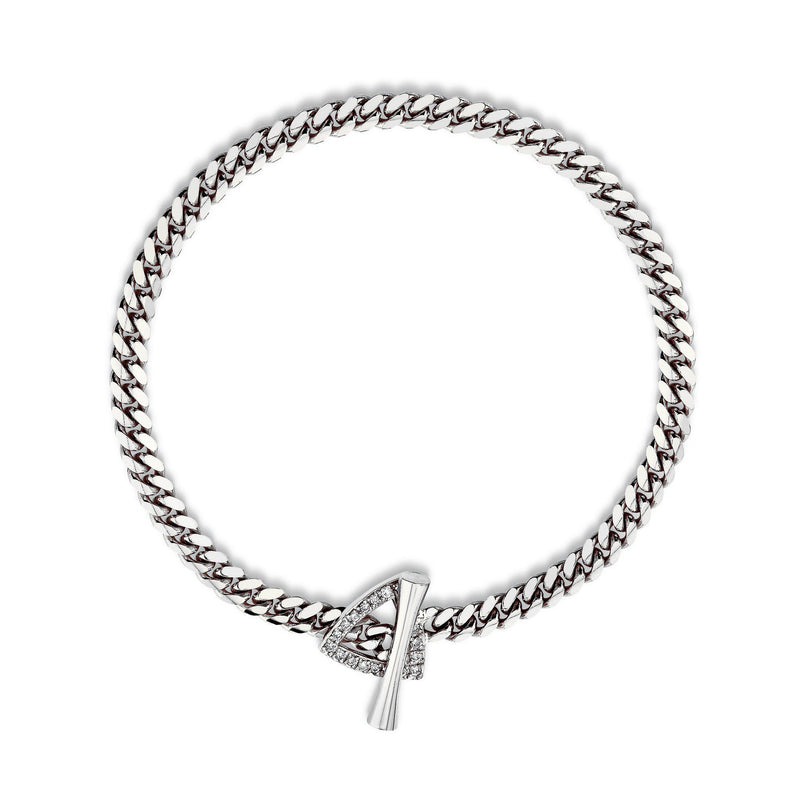 Pavé Diamond Mini Trillion Toggle Bracelet 6.5" White Gold  by Logan Hollowell Jewelry