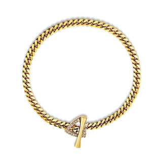 Pavé Diamond Mini Trillion Toggle Bracelet 6.5" Yellow Gold  by Logan Hollowell Jewelry
