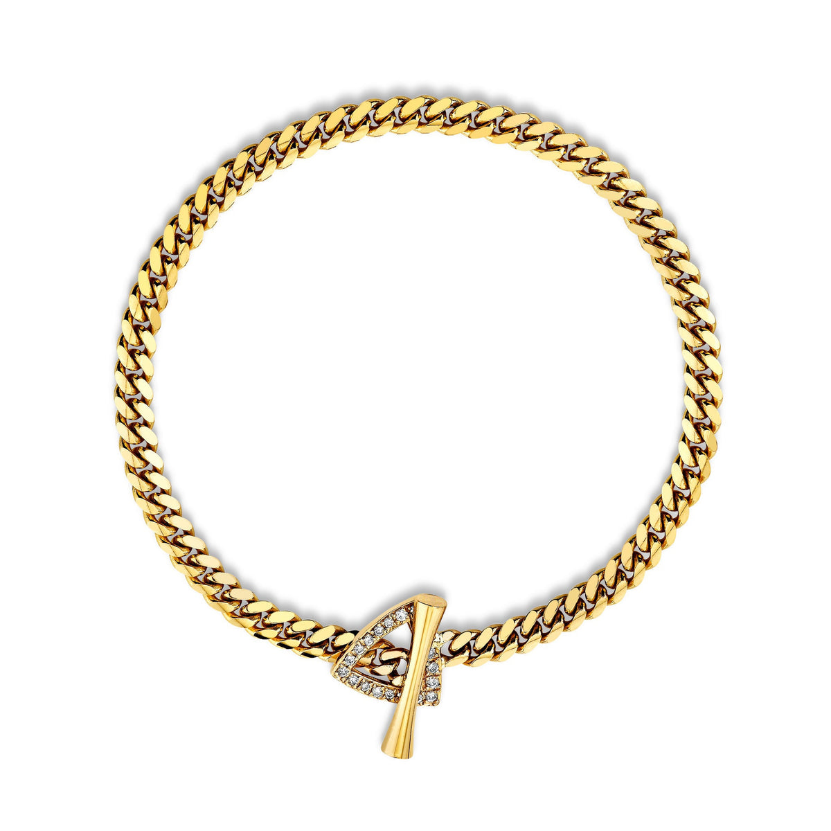 Pavé Diamond Mini Trillion Toggle Bracelet 6.5" Yellow Gold by Logan Hollowell Jewelry