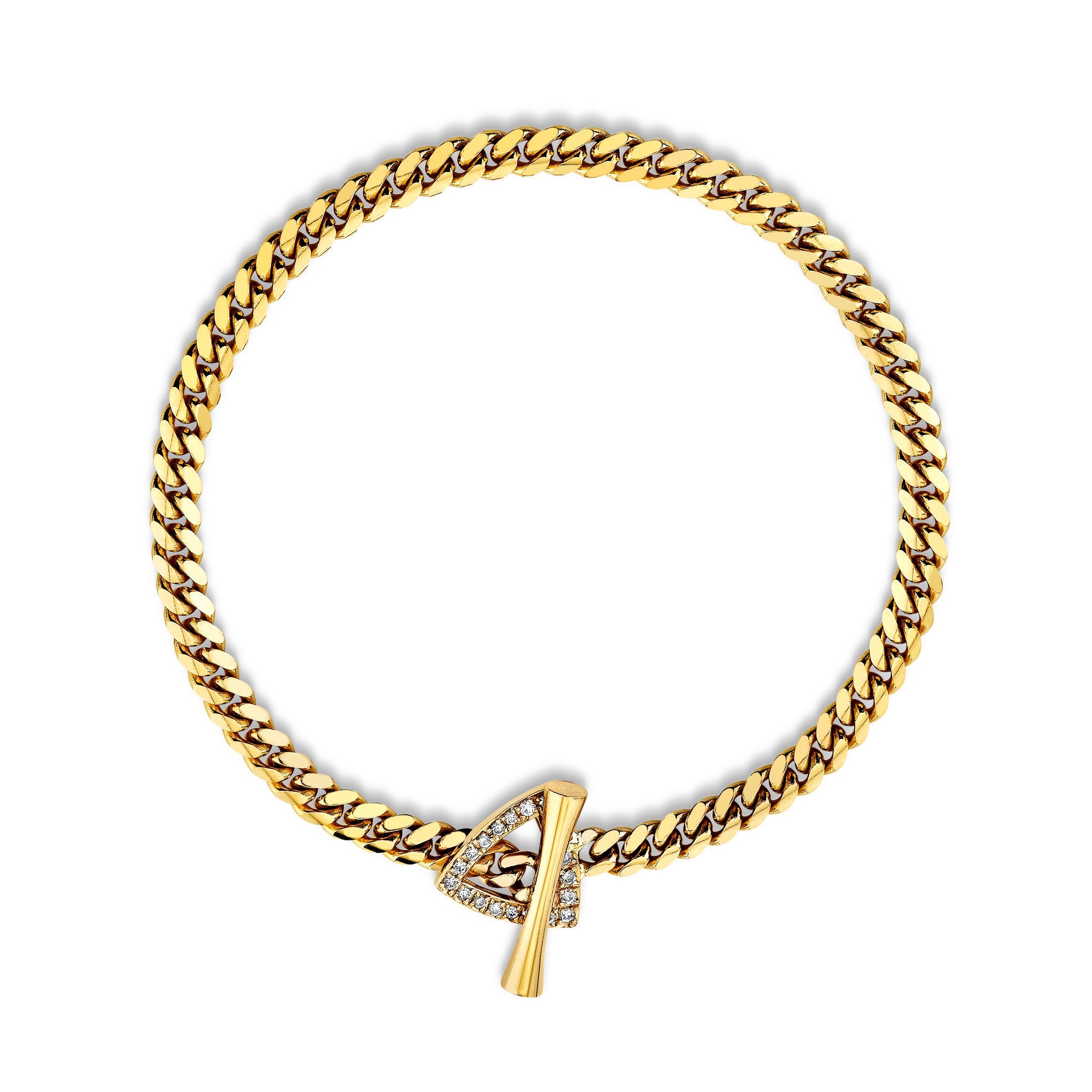 Pavé Diamond Mini Trillion Toggle Bracelet 6.5" Yellow Gold by Logan Hollowell Jewelry