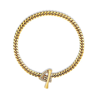 Pavé Diamond Mini Trillion Toggle Bracelet | Ready to Ship Yellow Gold 6.5" by Logan Hollowell Jewelry