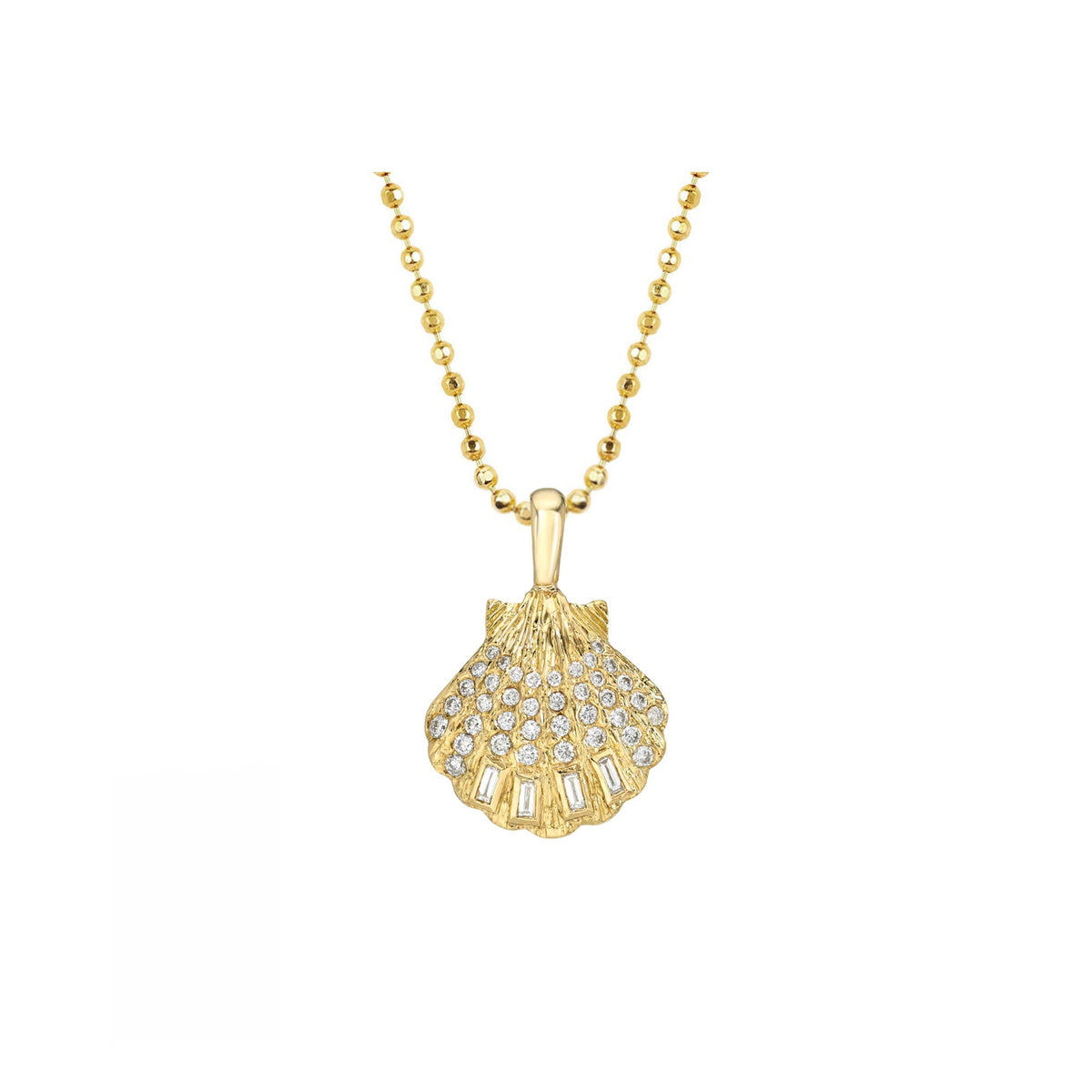 Baby Diamond & Pearl Shell Pendant 18" Chain Yellow Gold by Logan Hollowell Jewelry
