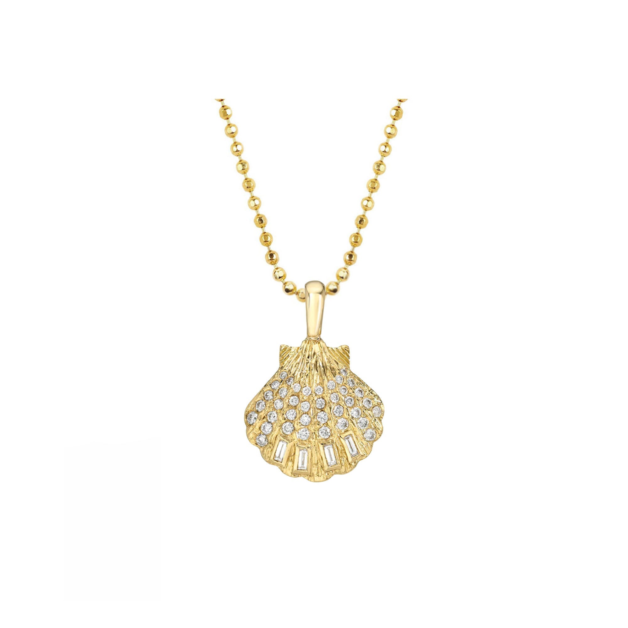 Baby Diamond & Pearl Shell Pendant 18" Chain Yellow Gold by Logan Hollowell Jewelry