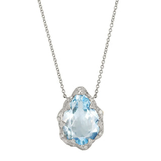 Queen Water Drop Aquamarine Necklace with Sprinkled Diamonds Necklace White Gold  by Logan Hollowell Jewelry