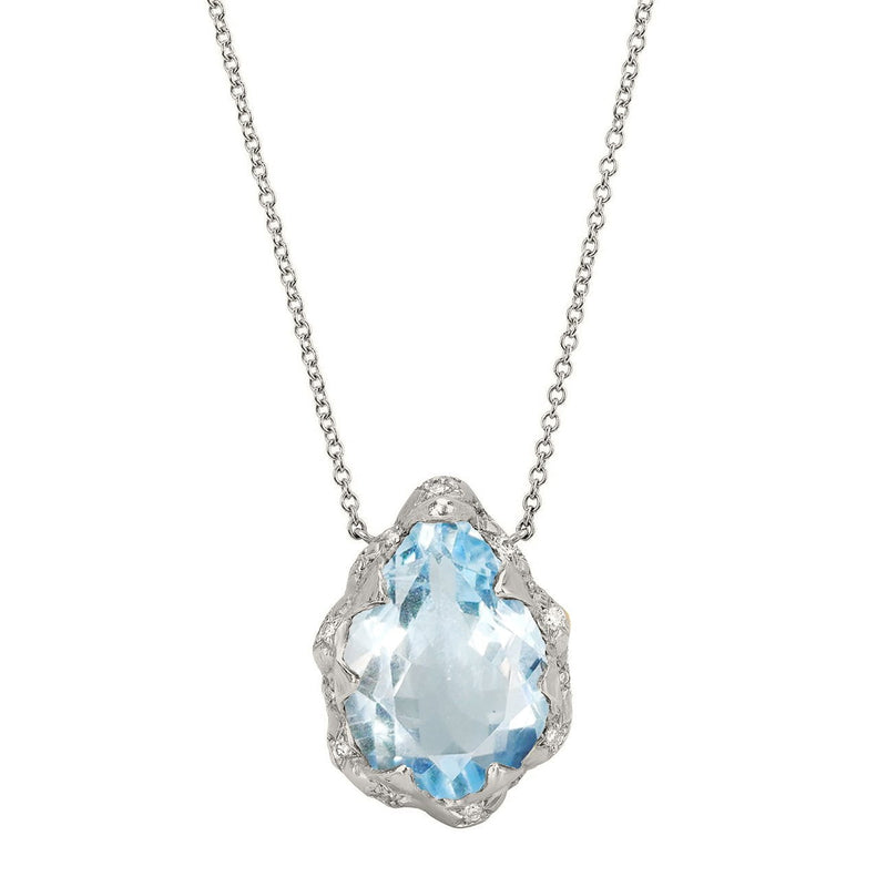 Queen Water Drop Aquamarine Necklace with Sprinkled Diamonds | Ready to Ship by Logan Hollowell Jewelry