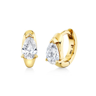 Water Drop Diamond Pear Huggies Yellow Gold Pair  by Logan Hollowell Jewelry