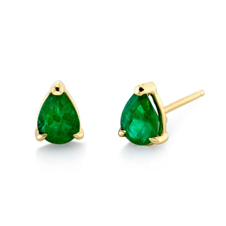 Water Drop Emerald Studs Yellow Gold Pair  by Logan Hollowell Jewelry
