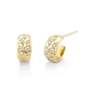 Mini Gold Hoop Studs with Sprinkled Diamonds    by Logan Hollowell Jewelry