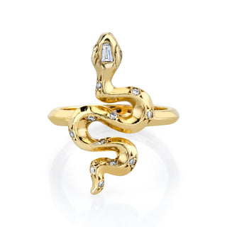 Kundalini Baby Snake Ring with Star Set Diamonds & Baguette Head Yellow Gold 2  by Logan Hollowell Jewelry