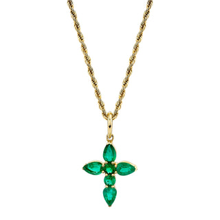 Large Emerald Faith Pendant 16" Yellow Gold  by Logan Hollowell Jewelry