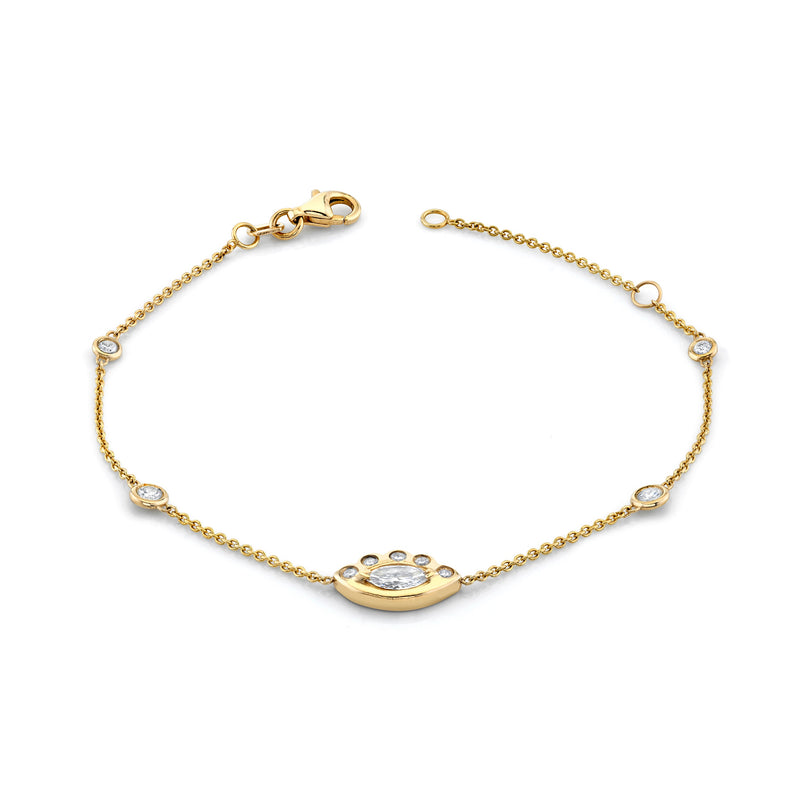5 Diamond Orbit Bezel Bracelet with Angel Eye Diamond Center Yellow Gold   by Logan Hollowell Jewelry