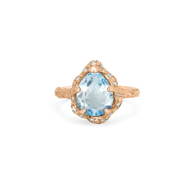 Baby Queen Water Drop Aquamarine Ring with Sprinkled Diamonds Rose Gold 3  by Logan Hollowell Jewelry