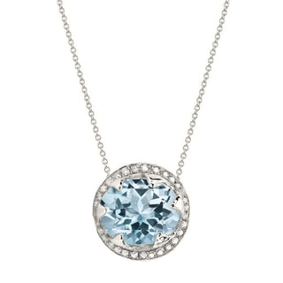 Queen Oval Aquamarine Necklace with Full Pavé Diamond Halo White Gold   by Logan Hollowell Jewelry